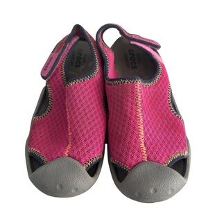 CROCS Pink and Gray Water Shoes with Velcro Closure Kids Sz 2